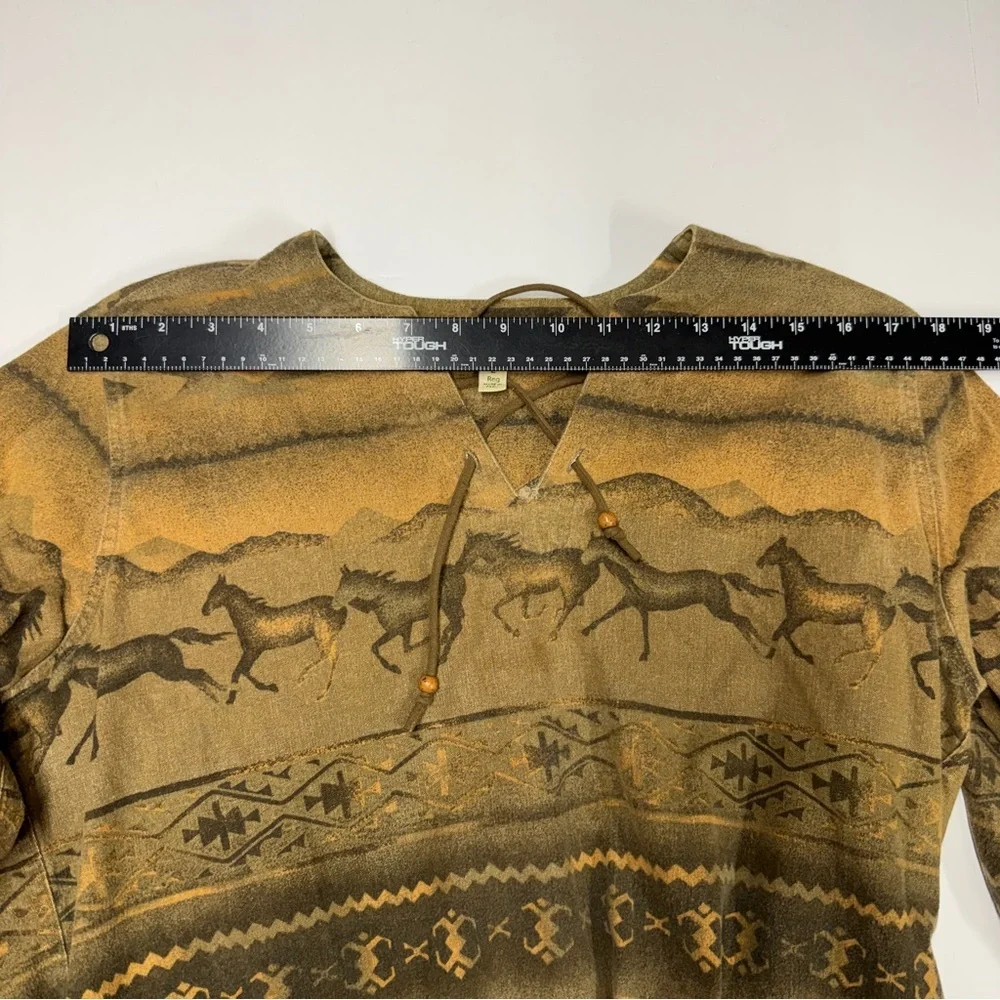 Vintage Cabela's Brown and Tan Southwestern Horse-Print Long Sleeve Cotton Shirt - Picture 6 of 10
